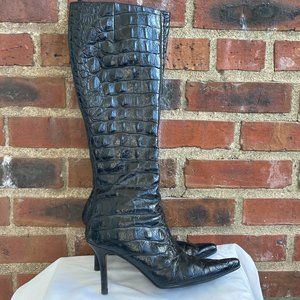 Ellen Tracy Leather Alligator Black Tall Boots